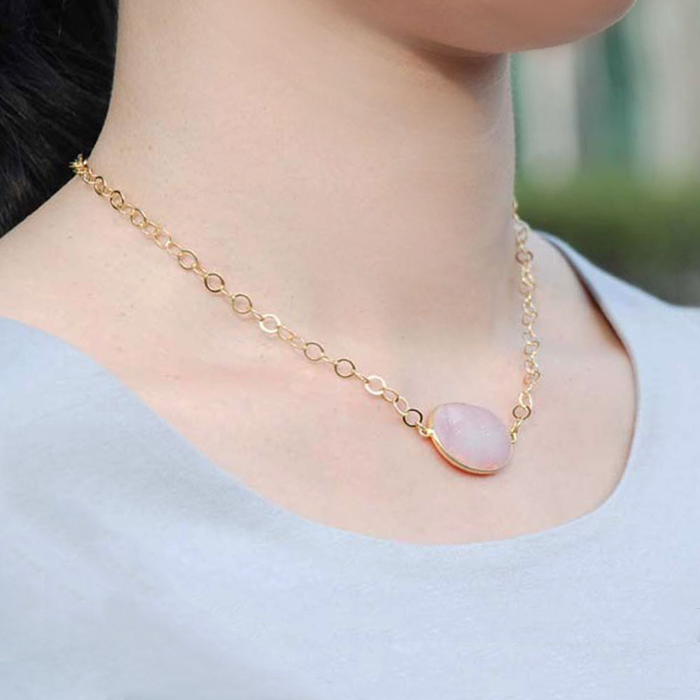 シルバー925 ドゥルージーアゲイト ラウンド チェーンネックレス