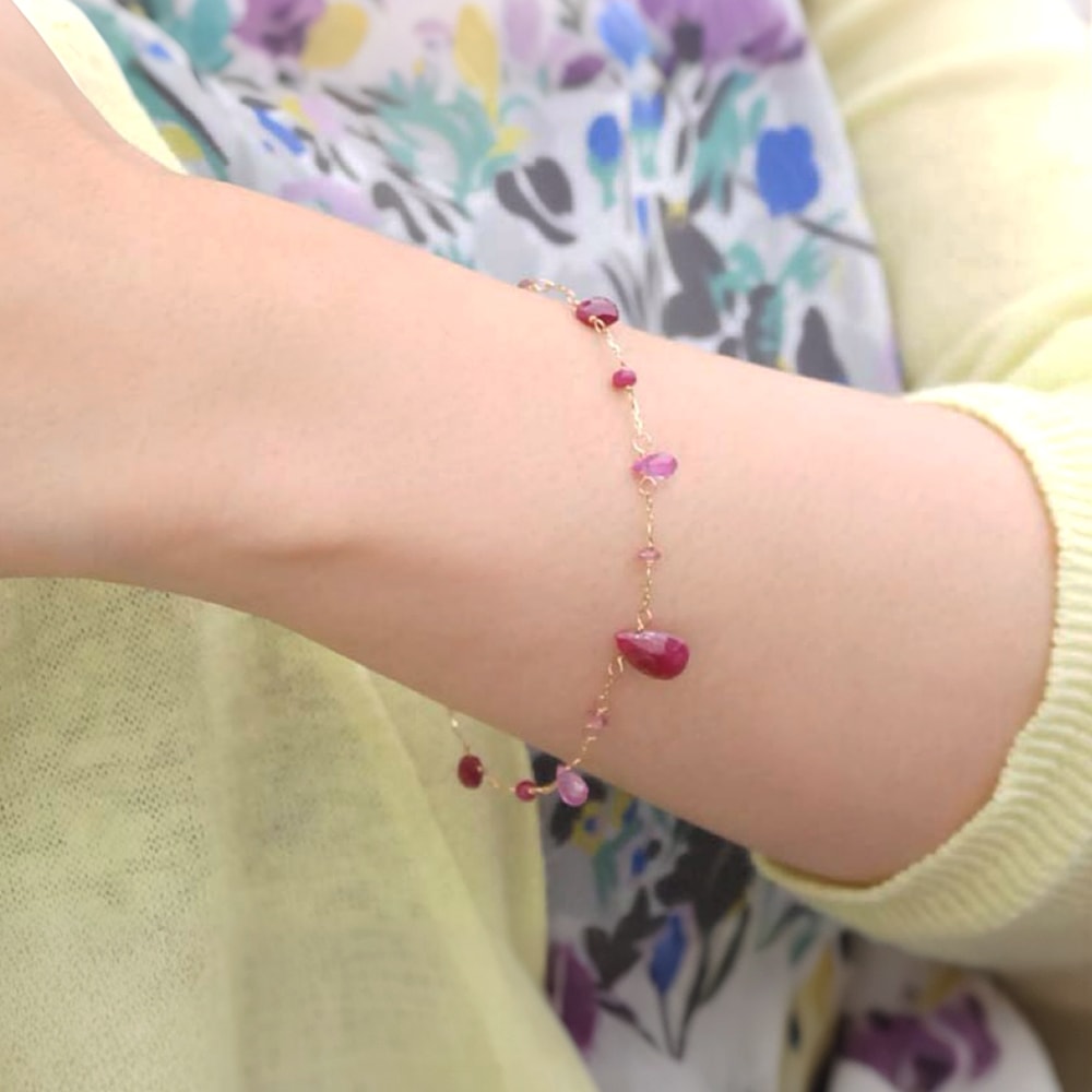 K18 ルビーカラーサファイア フリンジ ブレスレット