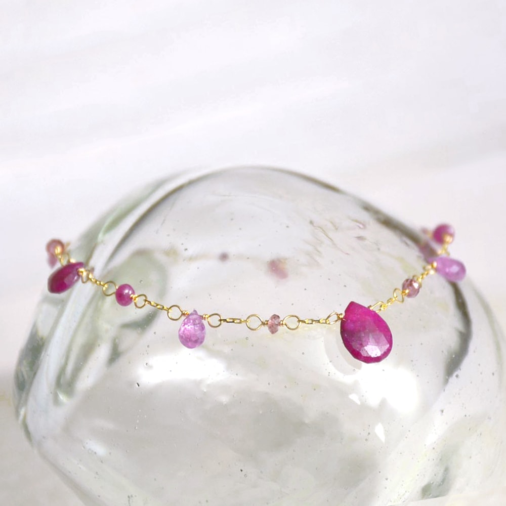 K18 ルビーカラーサファイア フリンジ ブレスレット