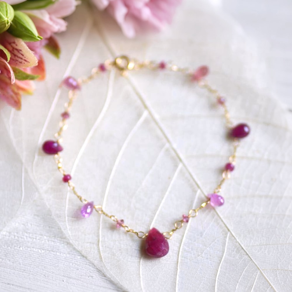 K18 ルビーカラーサファイア フリンジ ブレスレット