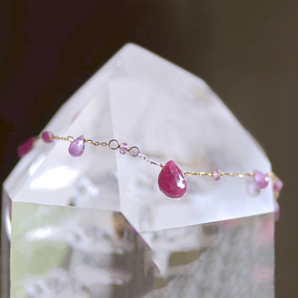 K18 ルビーカラーサファイア フリンジ ブレスレット