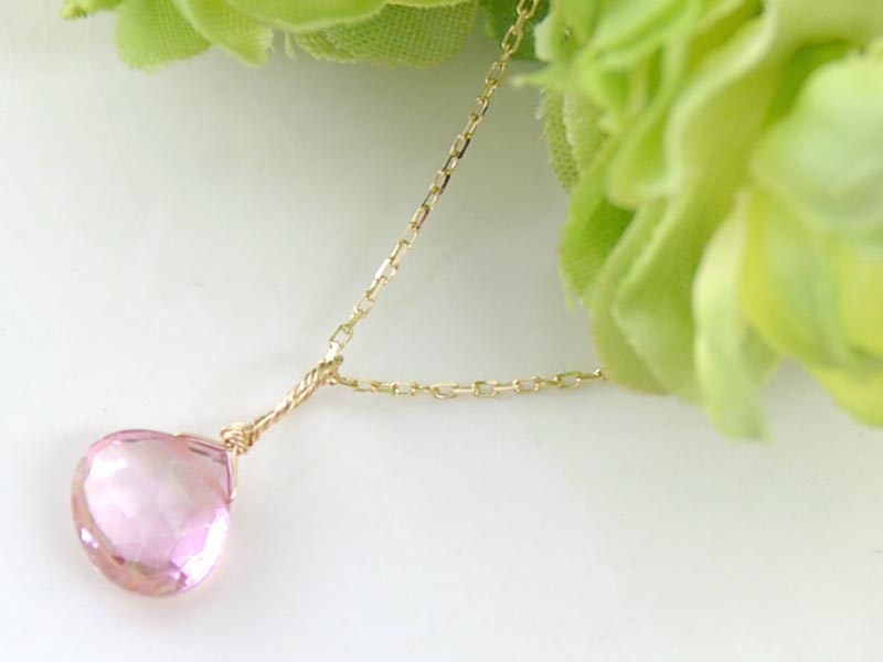 K18 ピンク クォーツ ハートカット チャーム