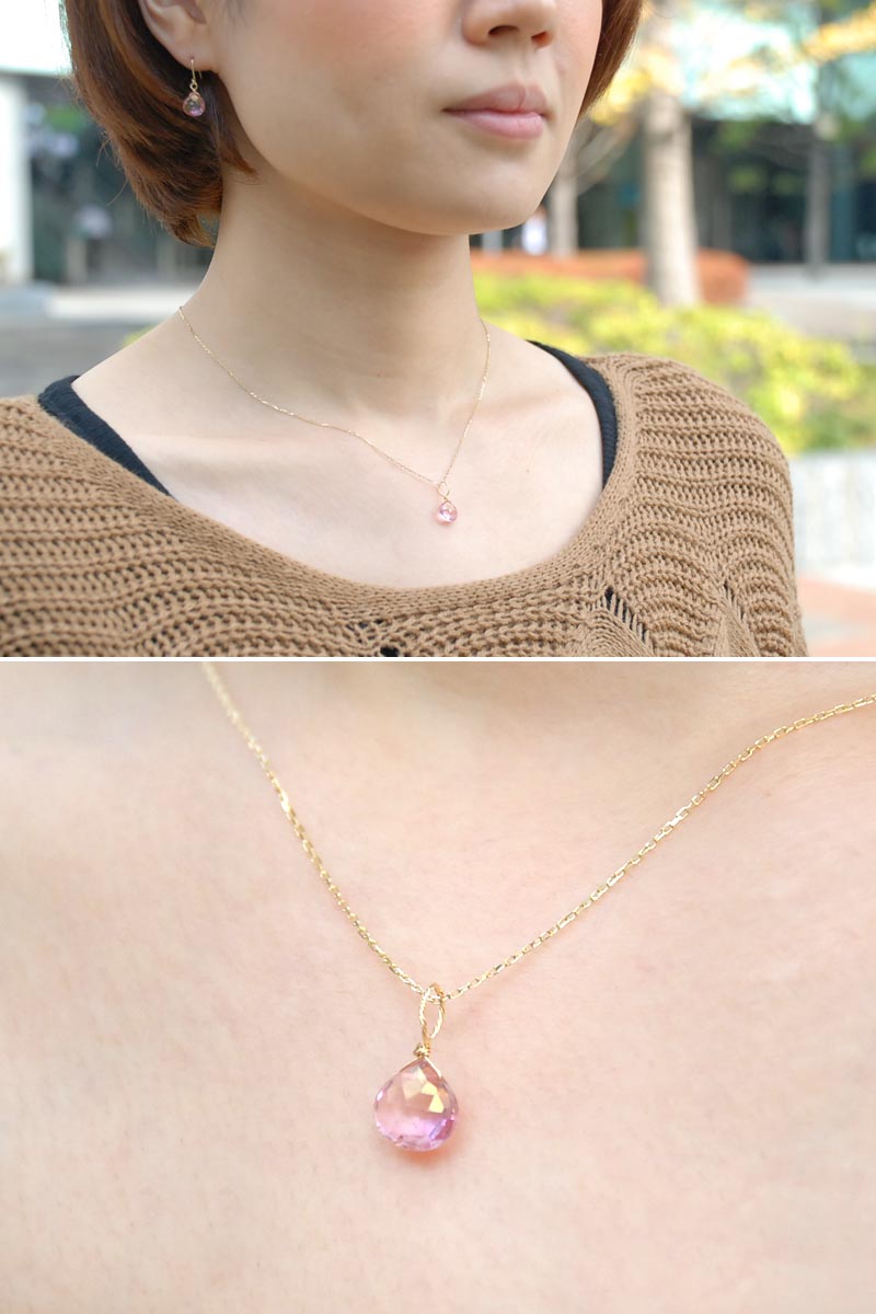 K18 ピンク クォーツ ハートカット チャーム