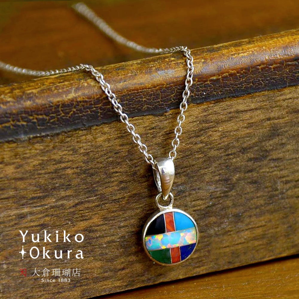 シルバー925 モザイクストーン ラウンドペンダントトップ (小)