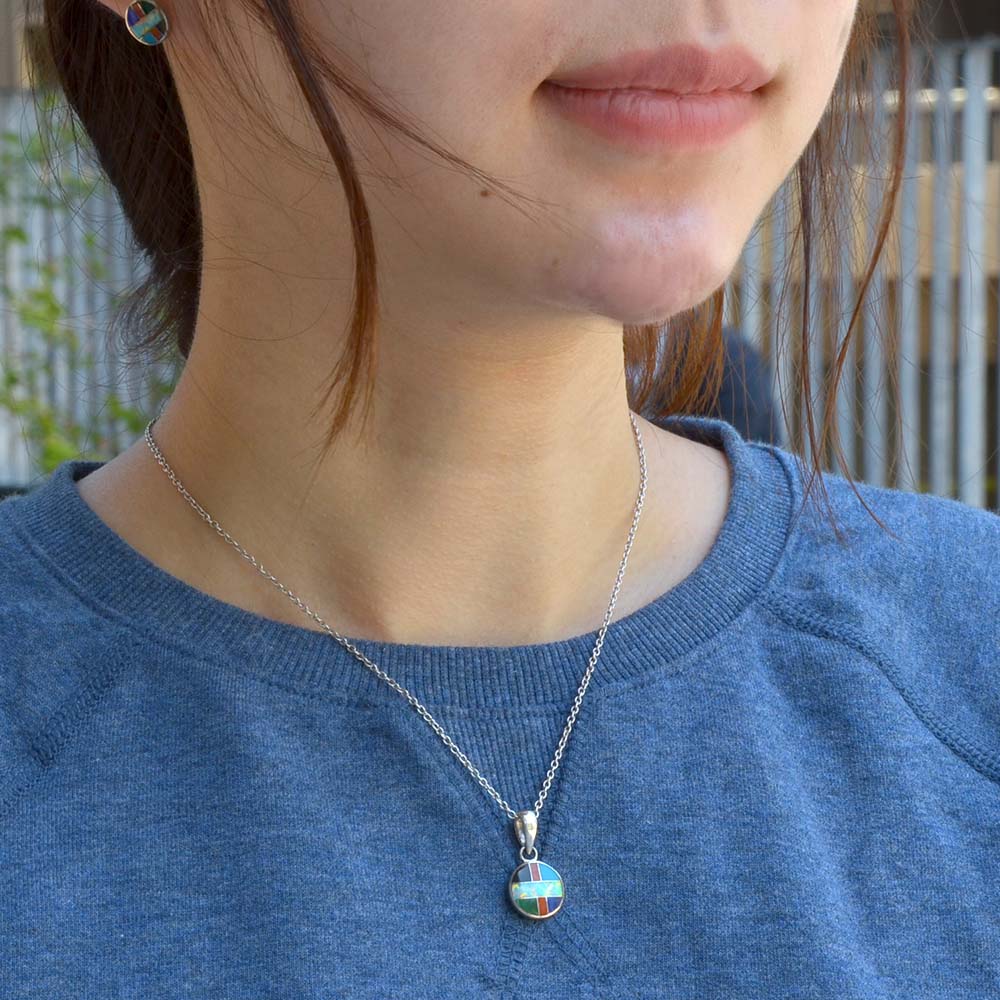 シルバー925 モザイクストーン ラウンドペンダントトップ (小)