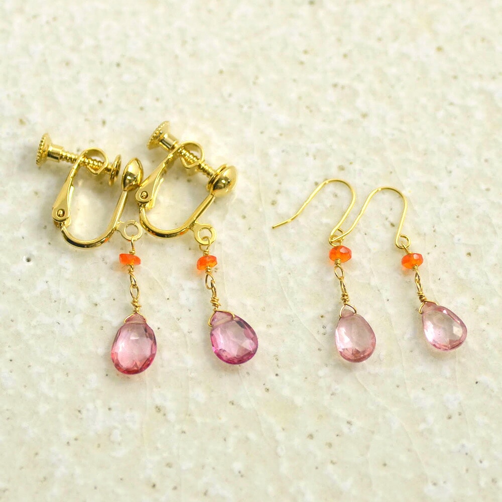 K18 ピンク トパーズ ファイヤーオパール イヤリング ピアス