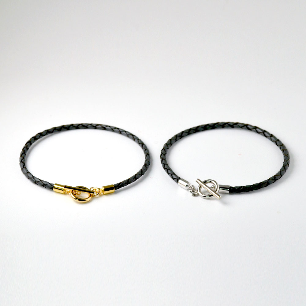 ダークグレイ革紐ブレス 18cm