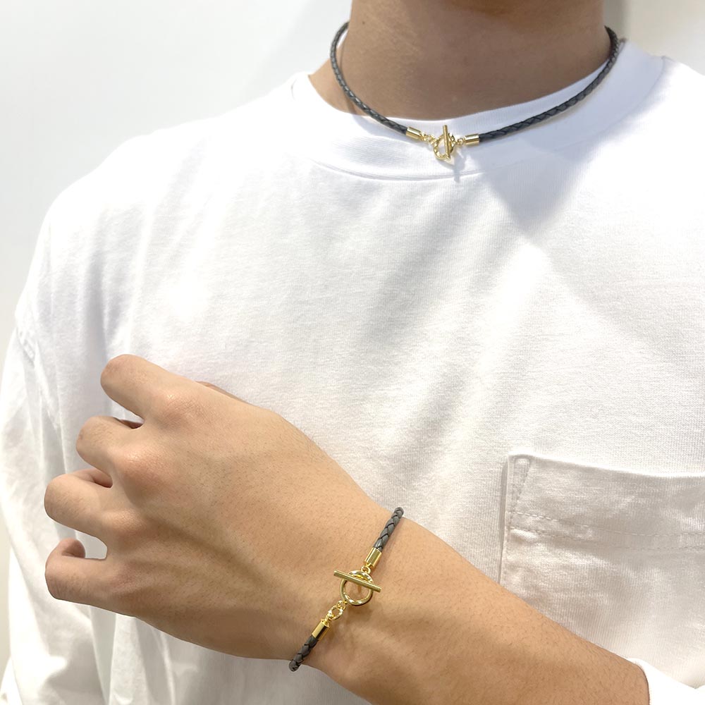 ダークグレイ革紐ブレス 18cm