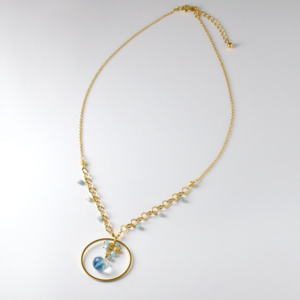 ラリマー アクアマリン フープフリンジネックレス