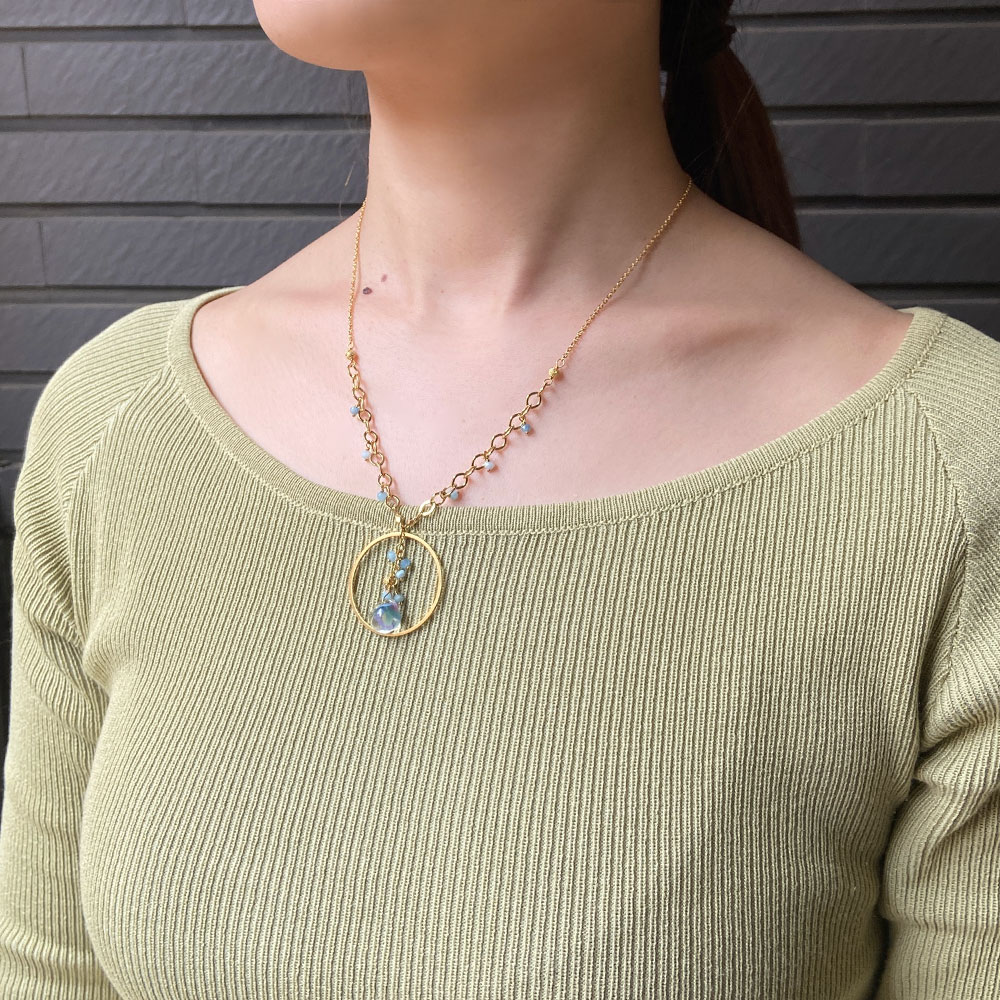 ラリマー アクアマリン フープフリンジネックレス