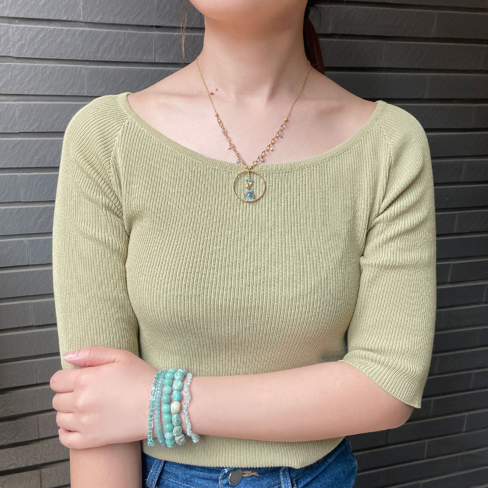 ラリマー アクアマリン フープフリンジネックレス