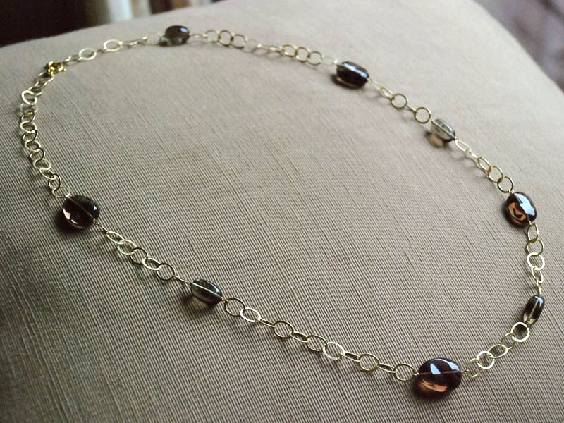 シルバー925 スモーキークォーツ チェーンロングネックレス