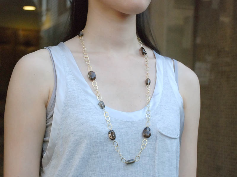 シルバー925 スモーキークォーツ チェーンロングネックレス