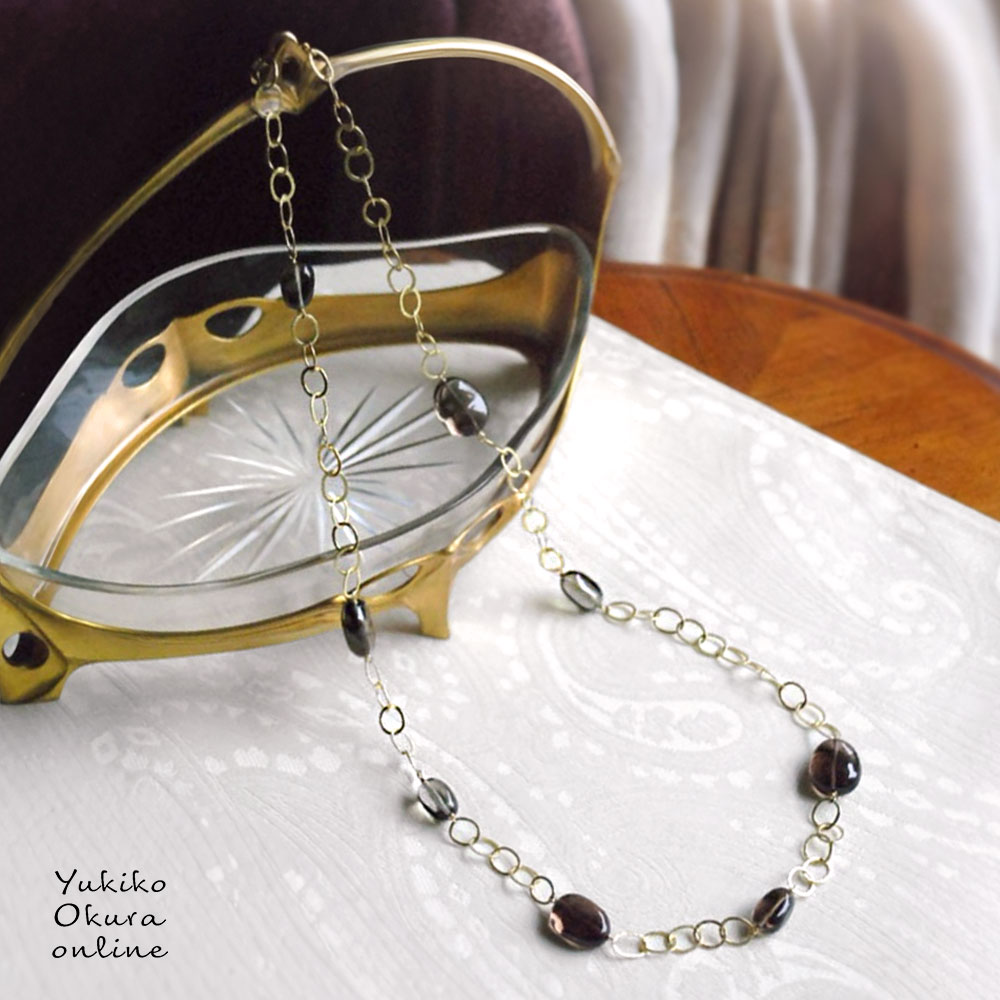 シルバー925 スモーキークォーツ チェーンロングネックレス
