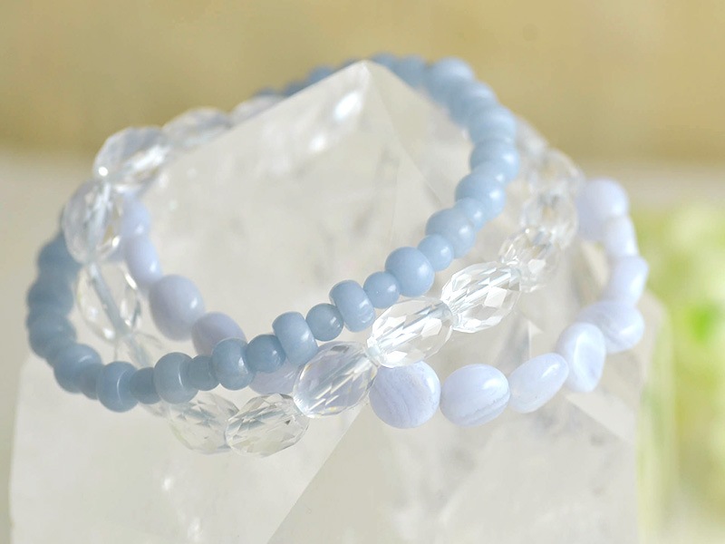 水晶 エンジェライト アゲイト 3連ゴムブレスレット
