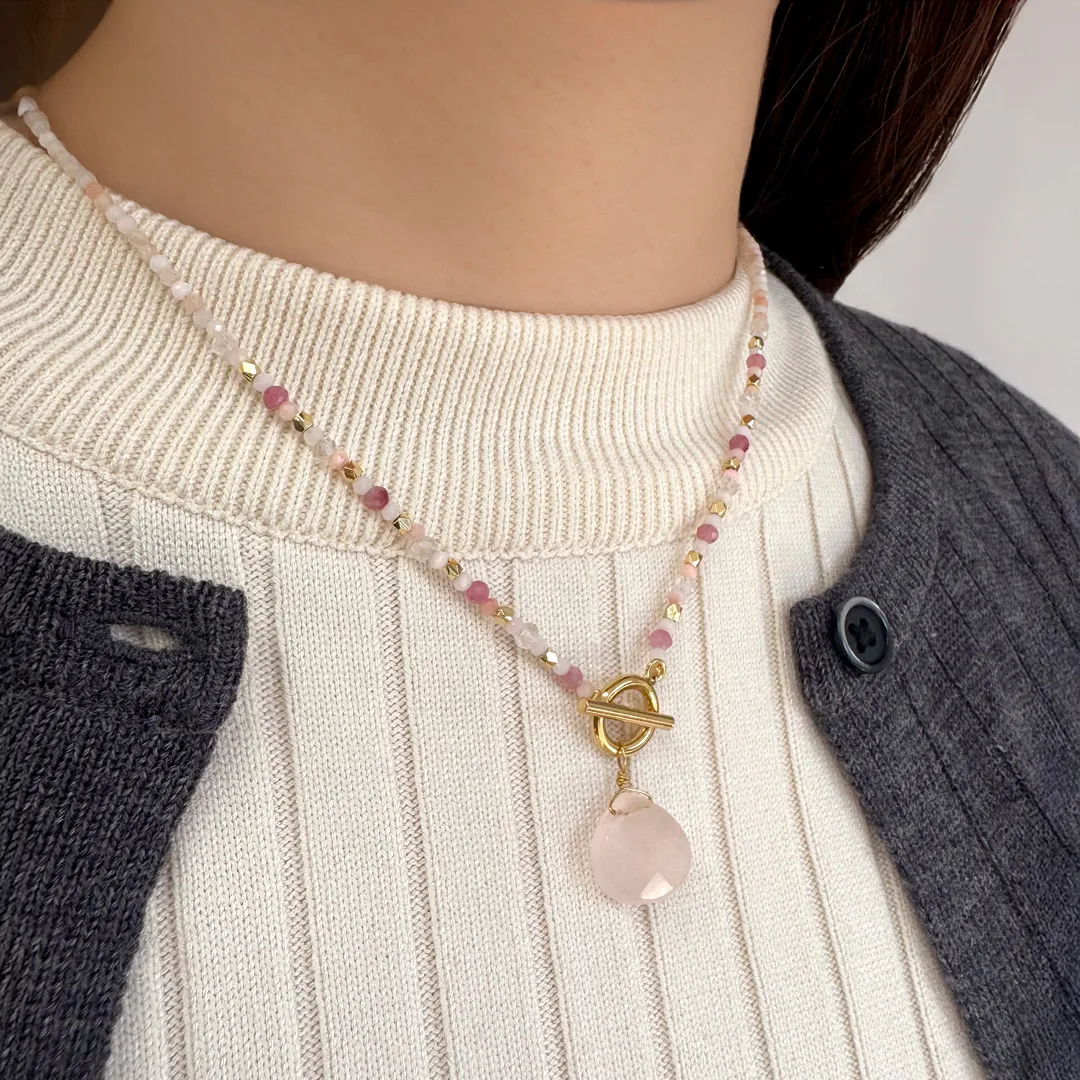 カラーで選ぶペンダントネックレス（ピンク）ローズクォーツ【Fortune Stone Table】