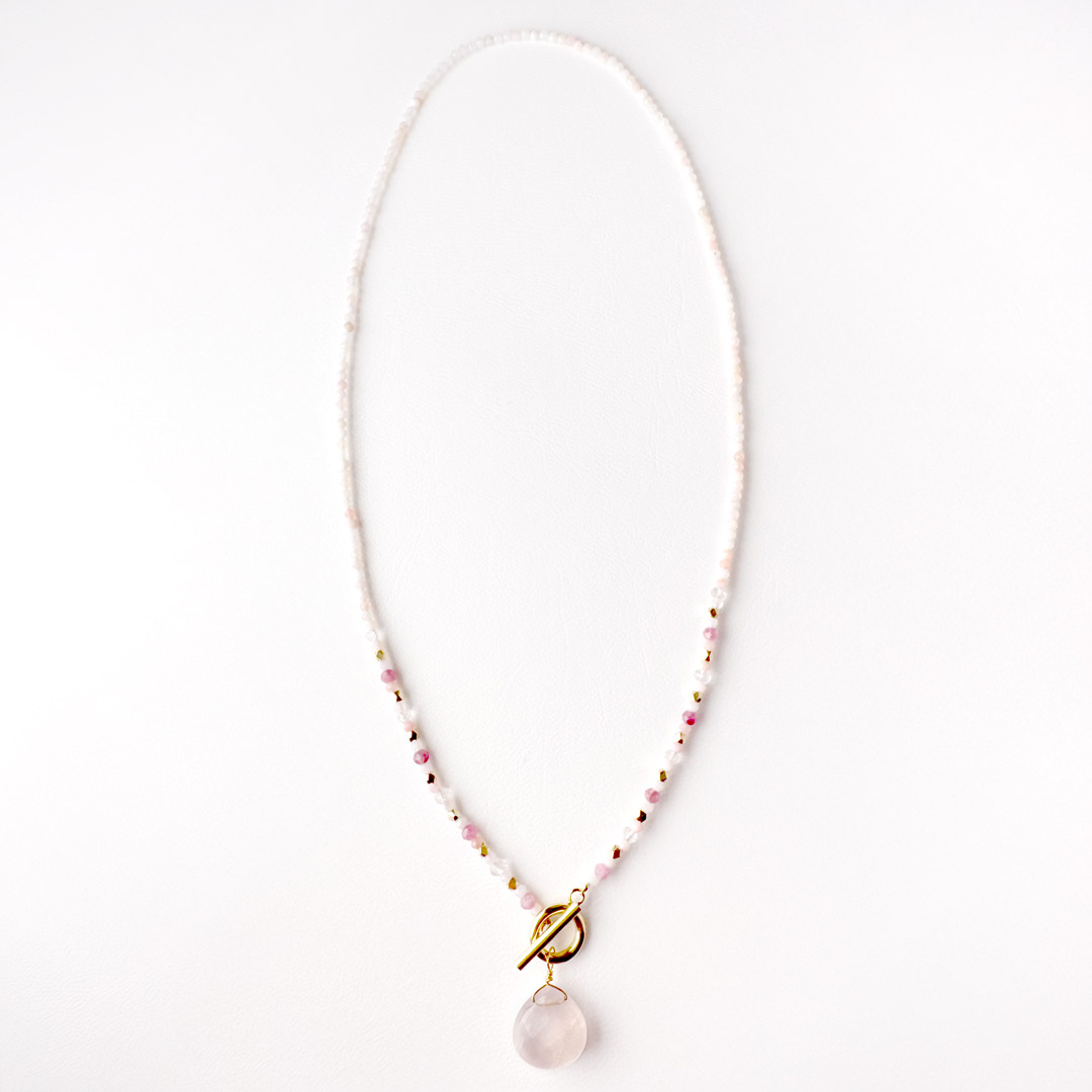 カラーで選ぶペンダントネックレス（ピンク）ローズクォーツ【Fortune Stone Table】