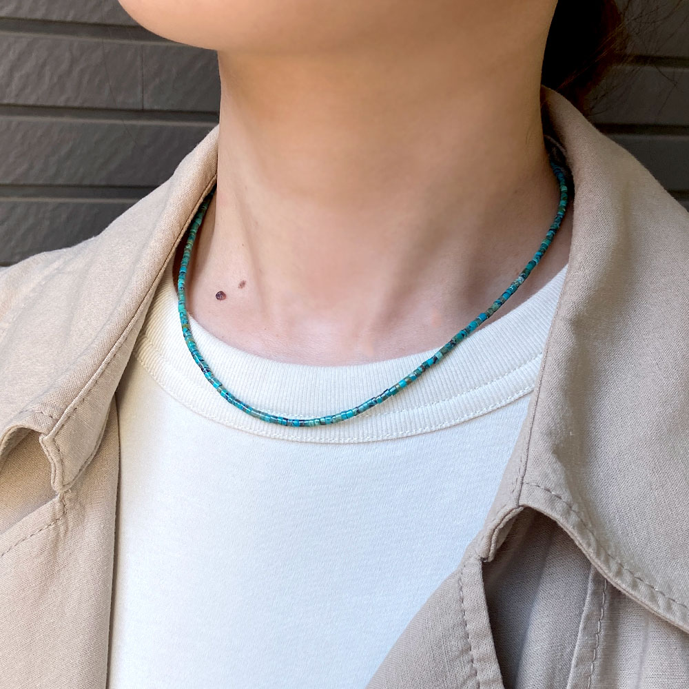 ターコイズ 細いシリンダーネックレス