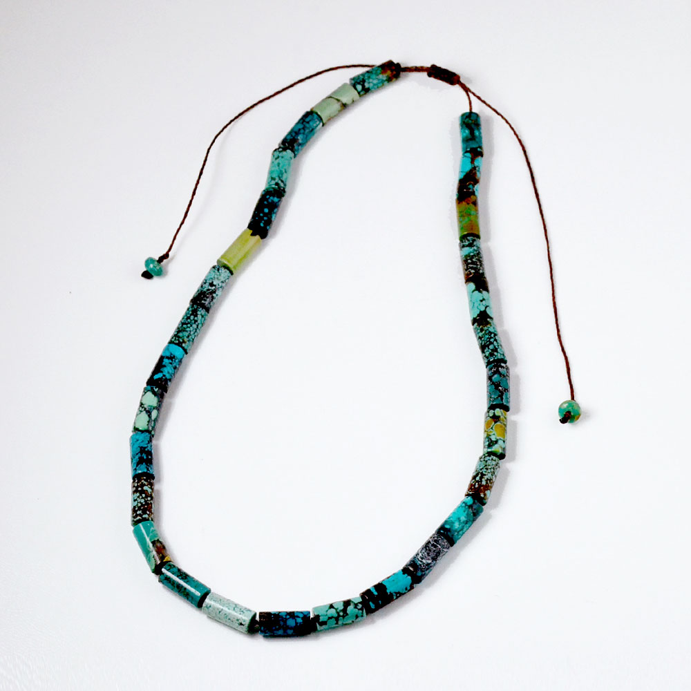 ターコイズ ハンドニット シリンダー セミロングネックレス