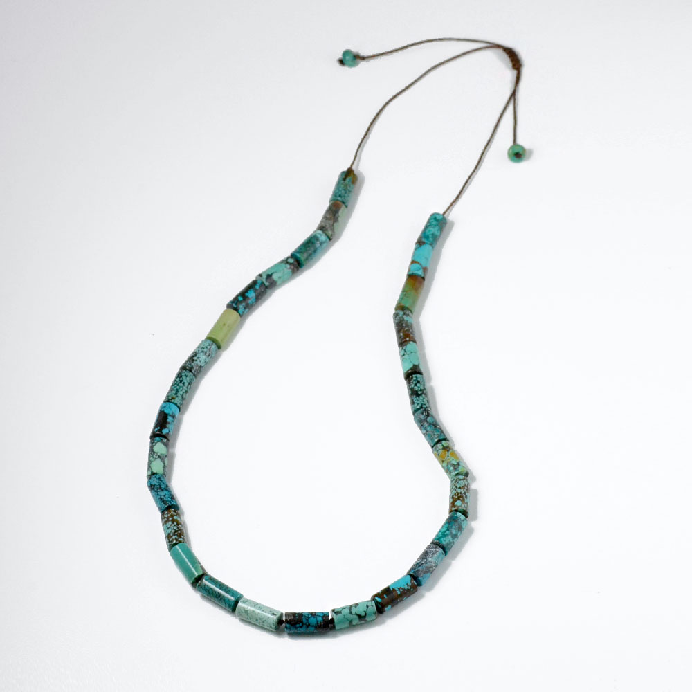 ターコイズ ハンドニット シリンダー セミロングネックレス