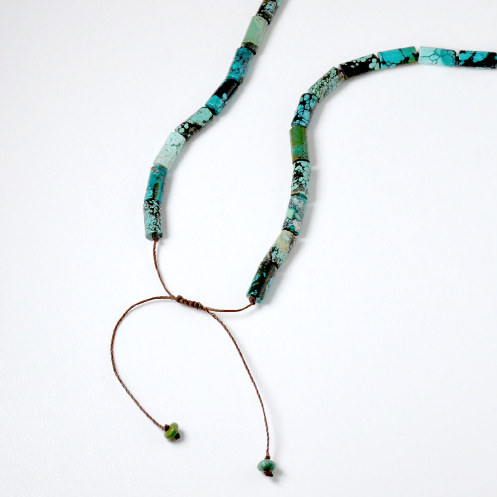 ターコイズ ハンドニット シリンダー セミロングネックレス