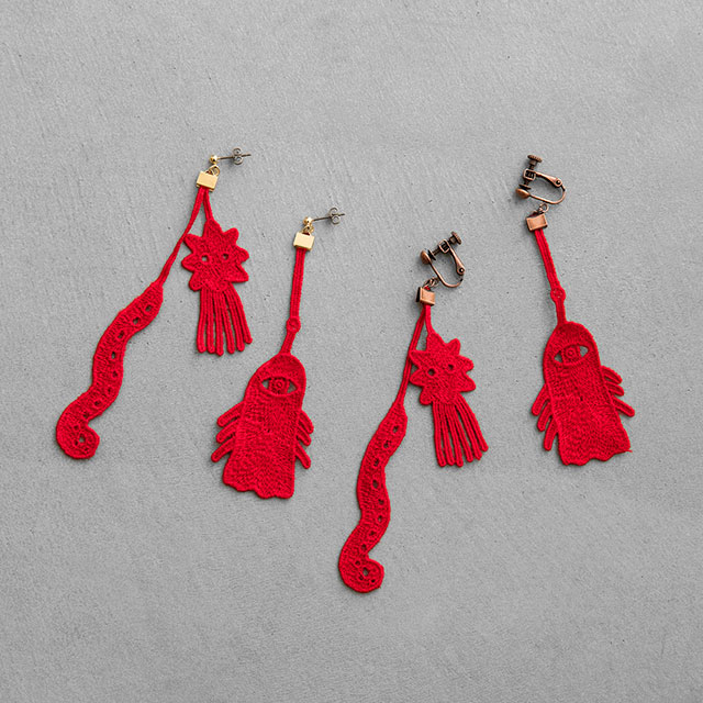 あかいレースのピアス イヤリング ファッション雑貨 ボリス雑貨店 Higuchi Yuko