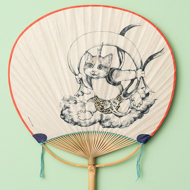 ヒグチユウコ 猫風神雷神図 扇子 かみなりさま フェイスタオル
