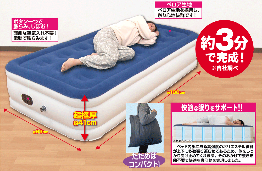 【新品未使用】夢グループ　電動エアーベッド ダブルサイズ 夢 超極厚 電動エアーベッド HP | 家電商品 | 夢グループ(コンサート