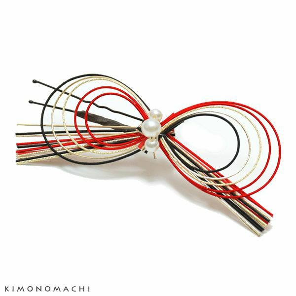 水引き髪飾り「赤×ゴールド」ポイント髪飾り