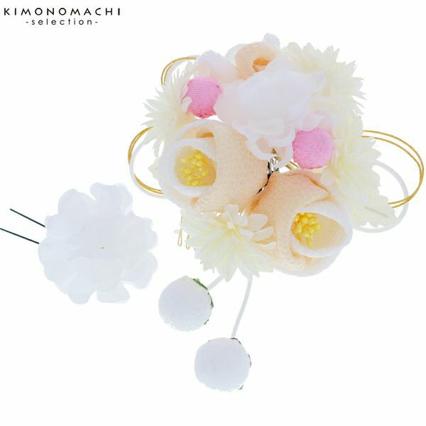 振袖、袴髪飾り2点セット「白色　お花と実」お花髪飾り フラワーコーム