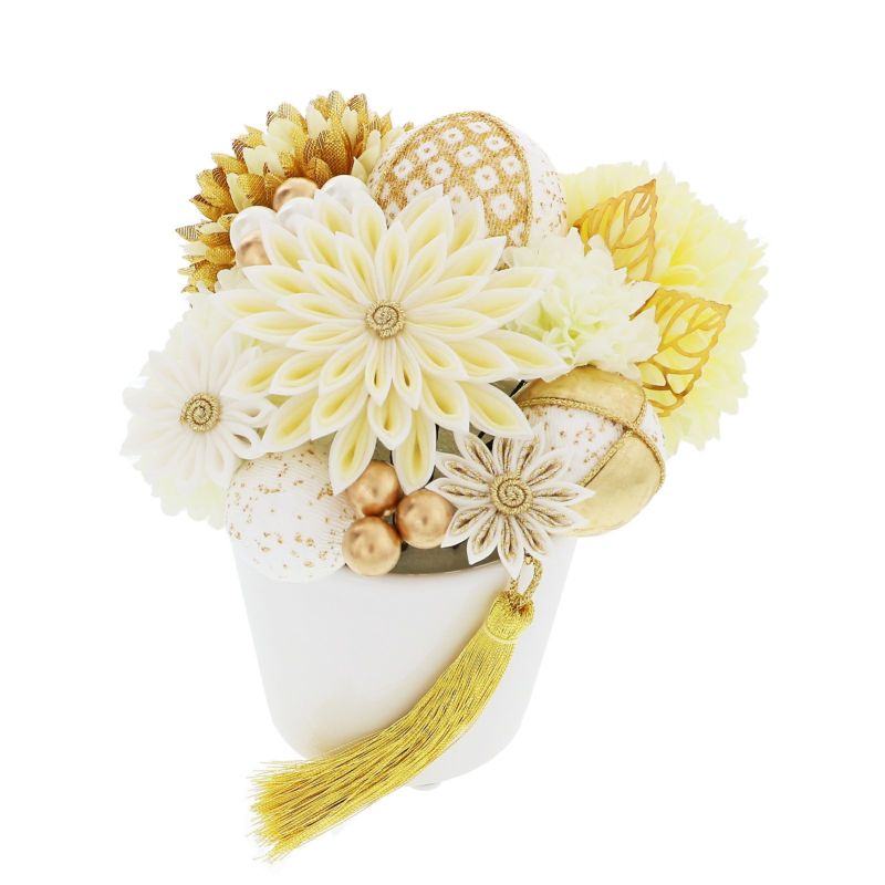 髪飾り 成人式 つまみ髪飾り Uピン 15点セット フラワーポット 「百花八重菊　白　Arenca No.8356」