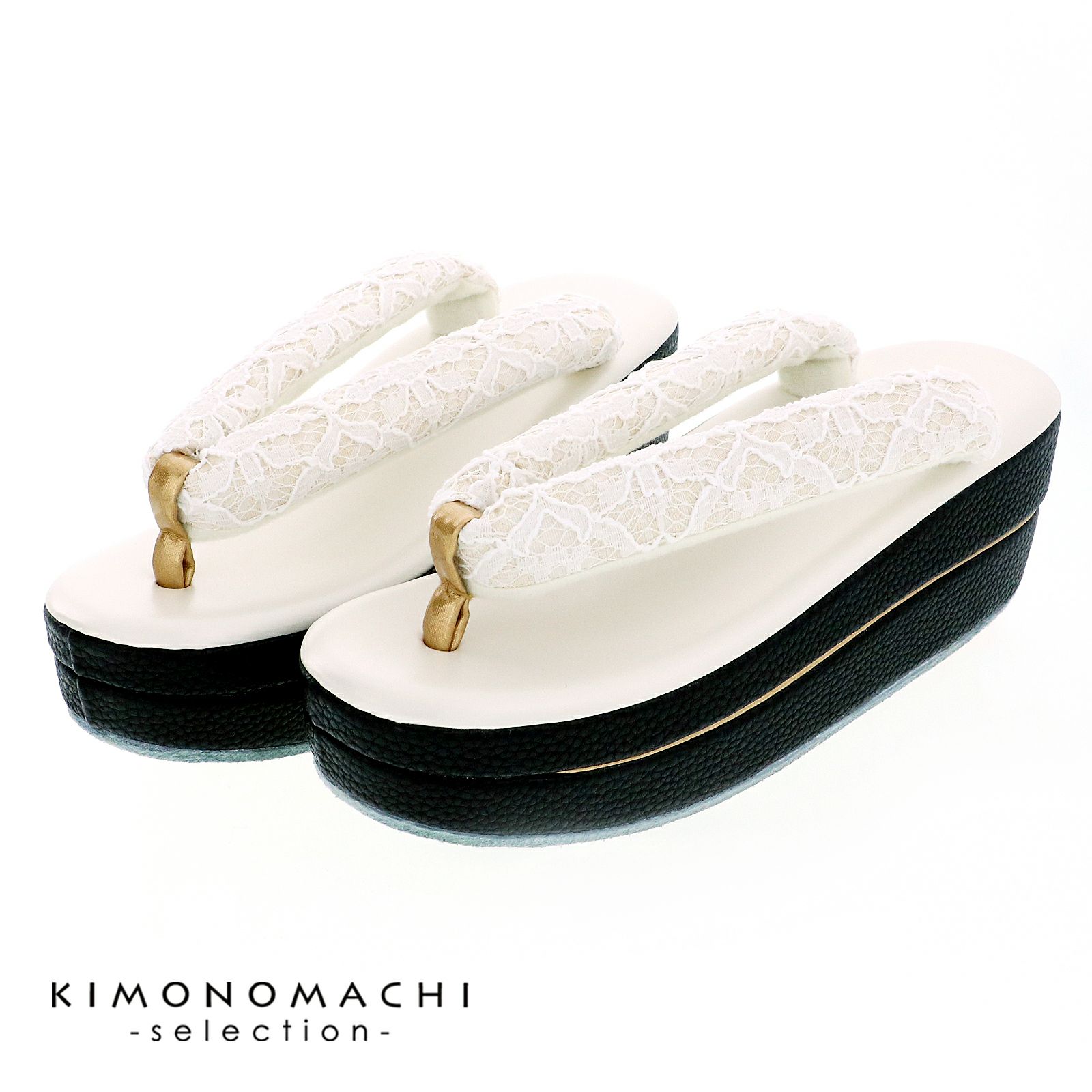 草履 レース 白×黒 刺繍草履 （Fサイズ M～Lサイズ相当）