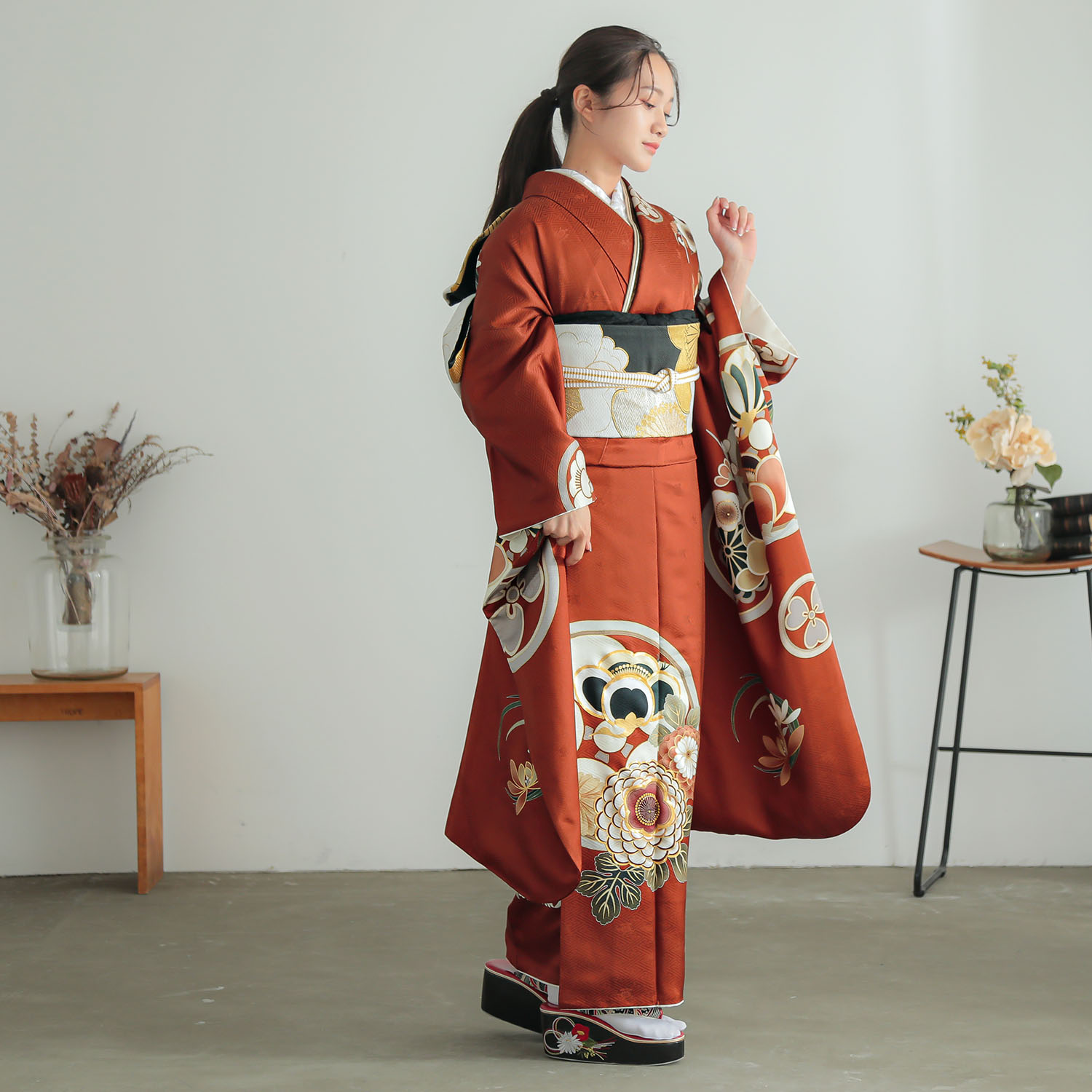 4k2749 長襦袢　袷　鶴文　赤　金色　柄物　和装　着物 楽天市場】【慶事のきもの】【単品】R.K 洗える着物 色無地