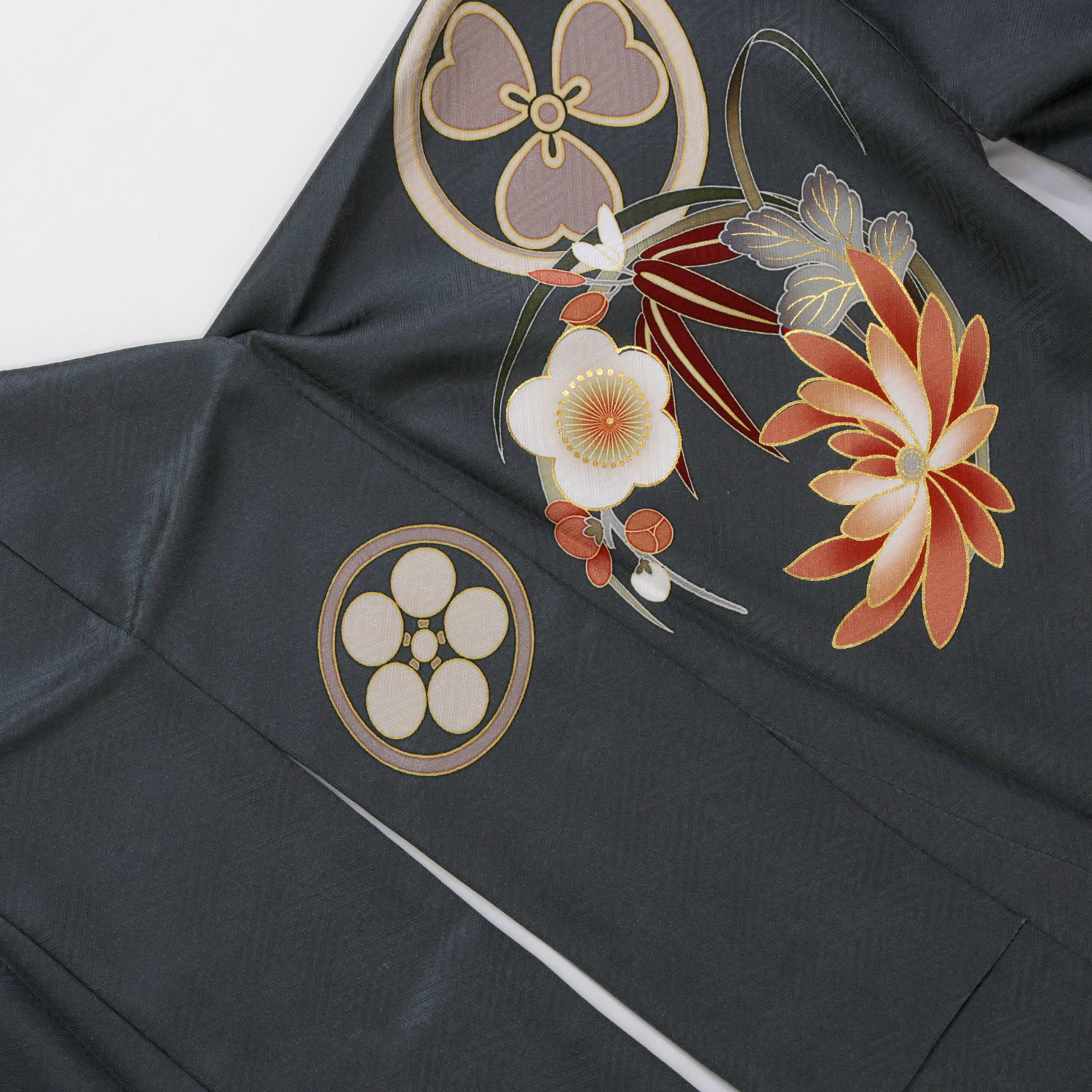 Dear 濃グレー 花丸文（【振袖・袋帯・長襦袢のセット商品です 