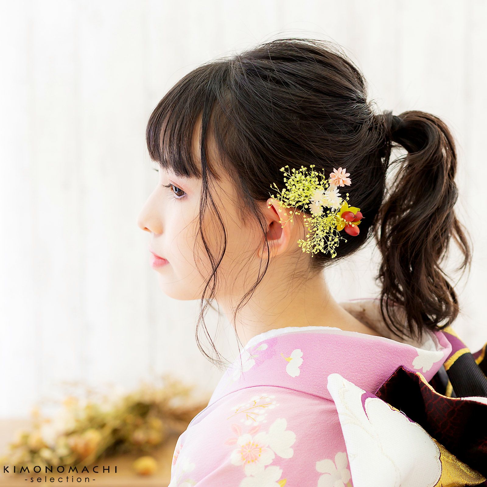 髪飾り 成人式 「コーム髪飾りとUピンの髪飾り3点セット　シャンペトルピンク　KARENコームフラワー676」