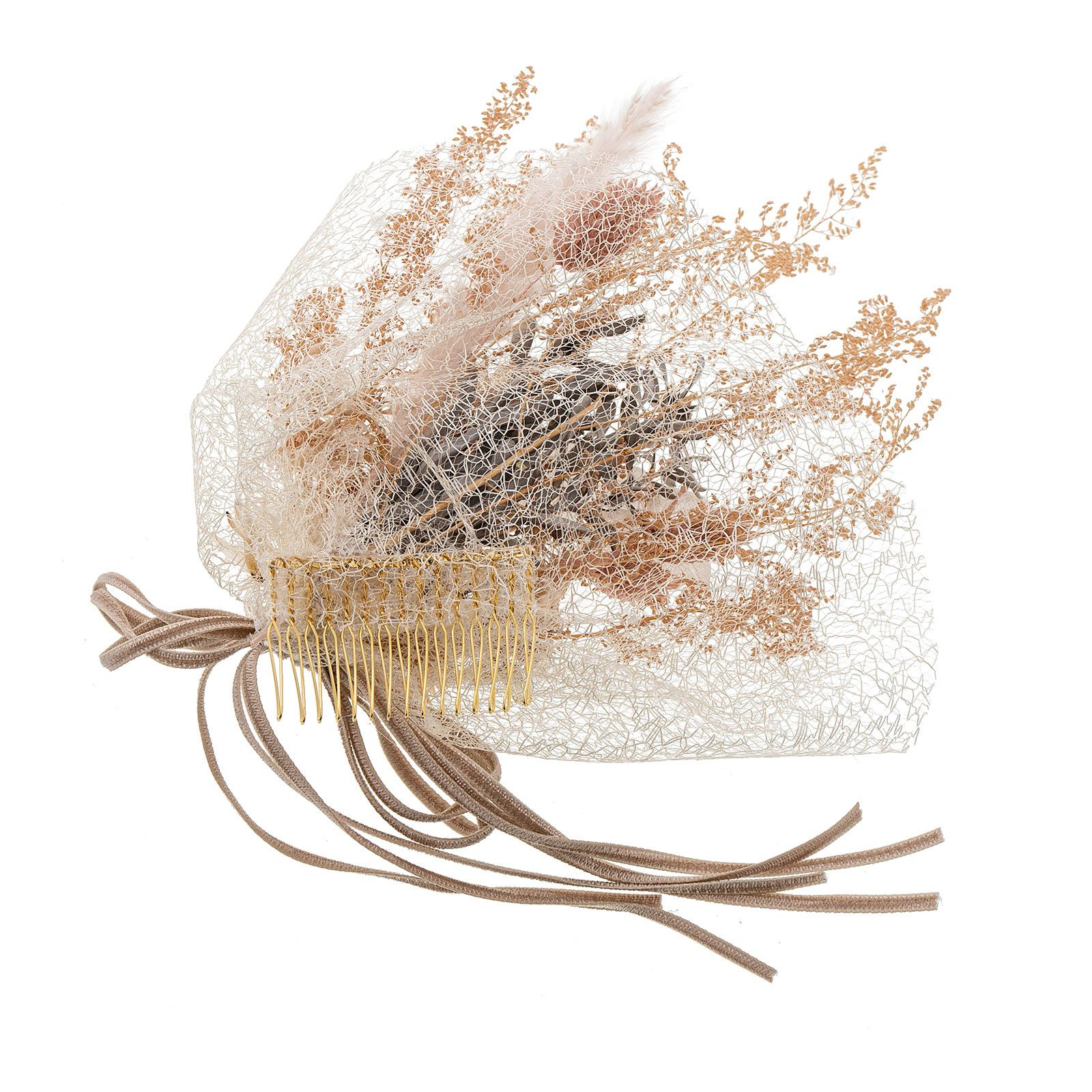 髪飾り フラワーコーム「シャンペトルブーケ　ベージュ・グレー」 お花髪飾り プリザーブドフラワー