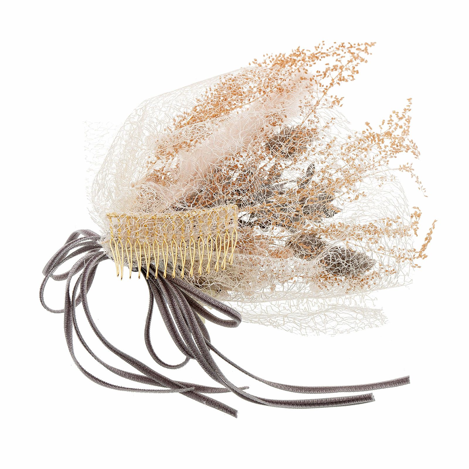 髪飾り フラワーコーム「シャンペトルブーケ　ベージュ・グレー」 お花髪飾り プリザーブドフラワー