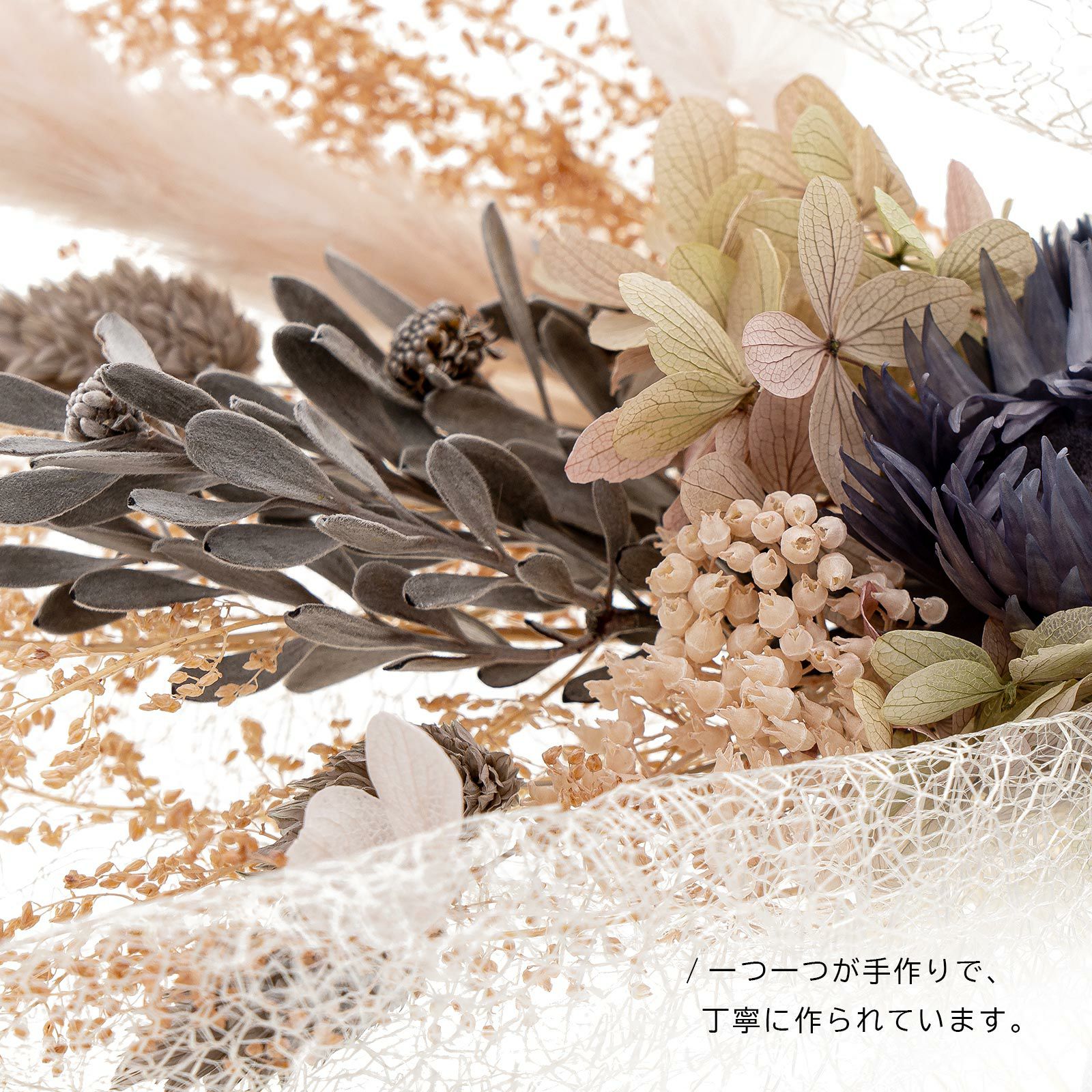 髪飾り フラワーコーム「シャンペトルブーケ　ベージュ・グレー」 お花髪飾り プリザーブドフラワー