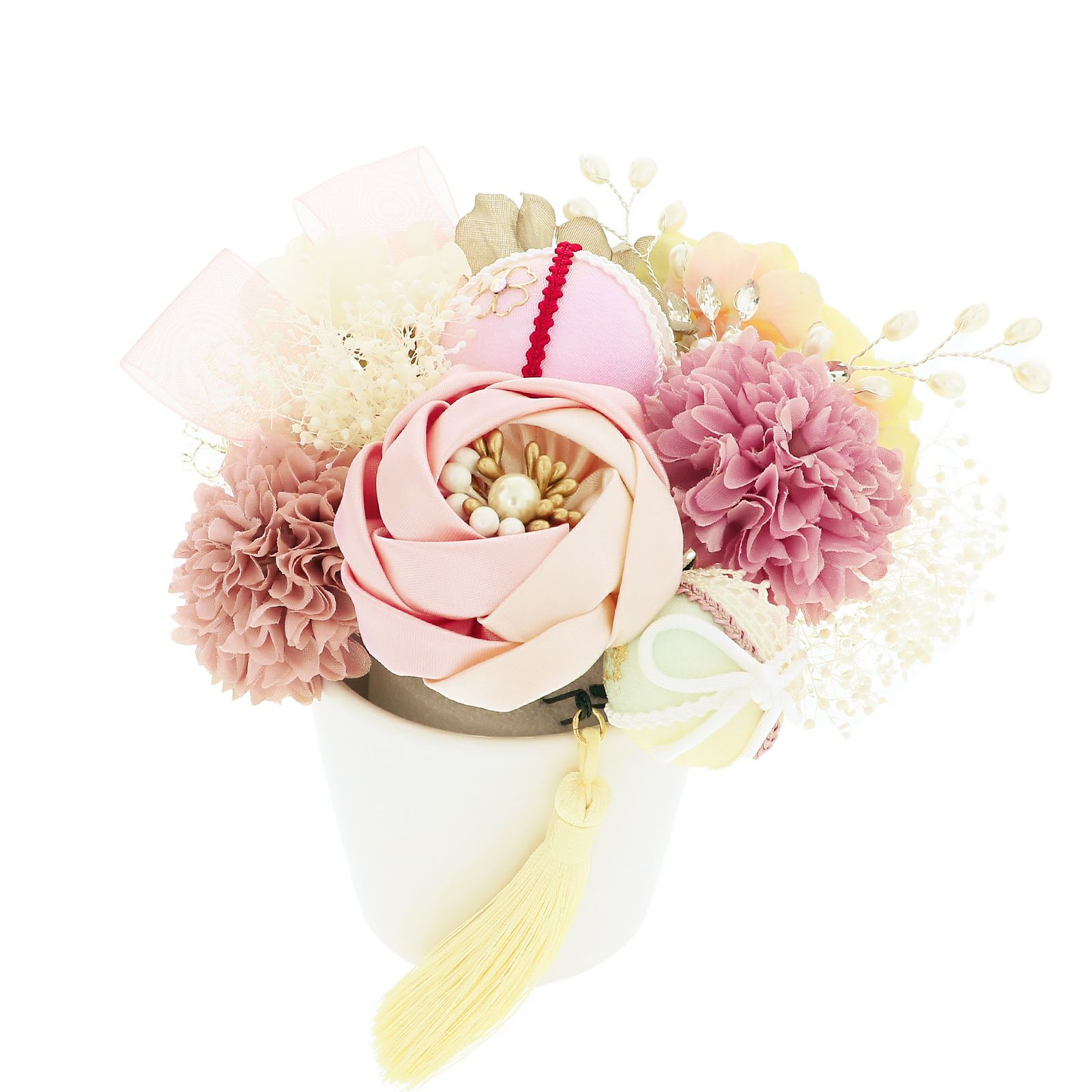 髪飾り 成人式 花髪飾り Uピン 15点セット フラワーポット 「アンティーク ローザ　ピンク　Arenca No.8361」 プリザーブドフラワー