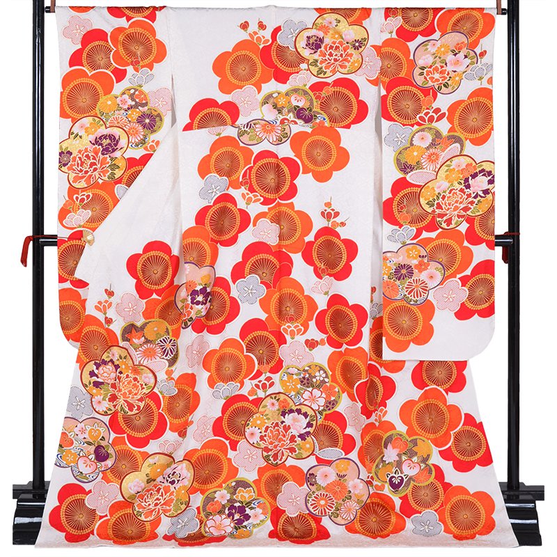 成人式振袖レンタル 白 紅梅（絹）