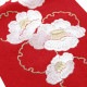 刺繍半衿 赤色 雪輪に白椿