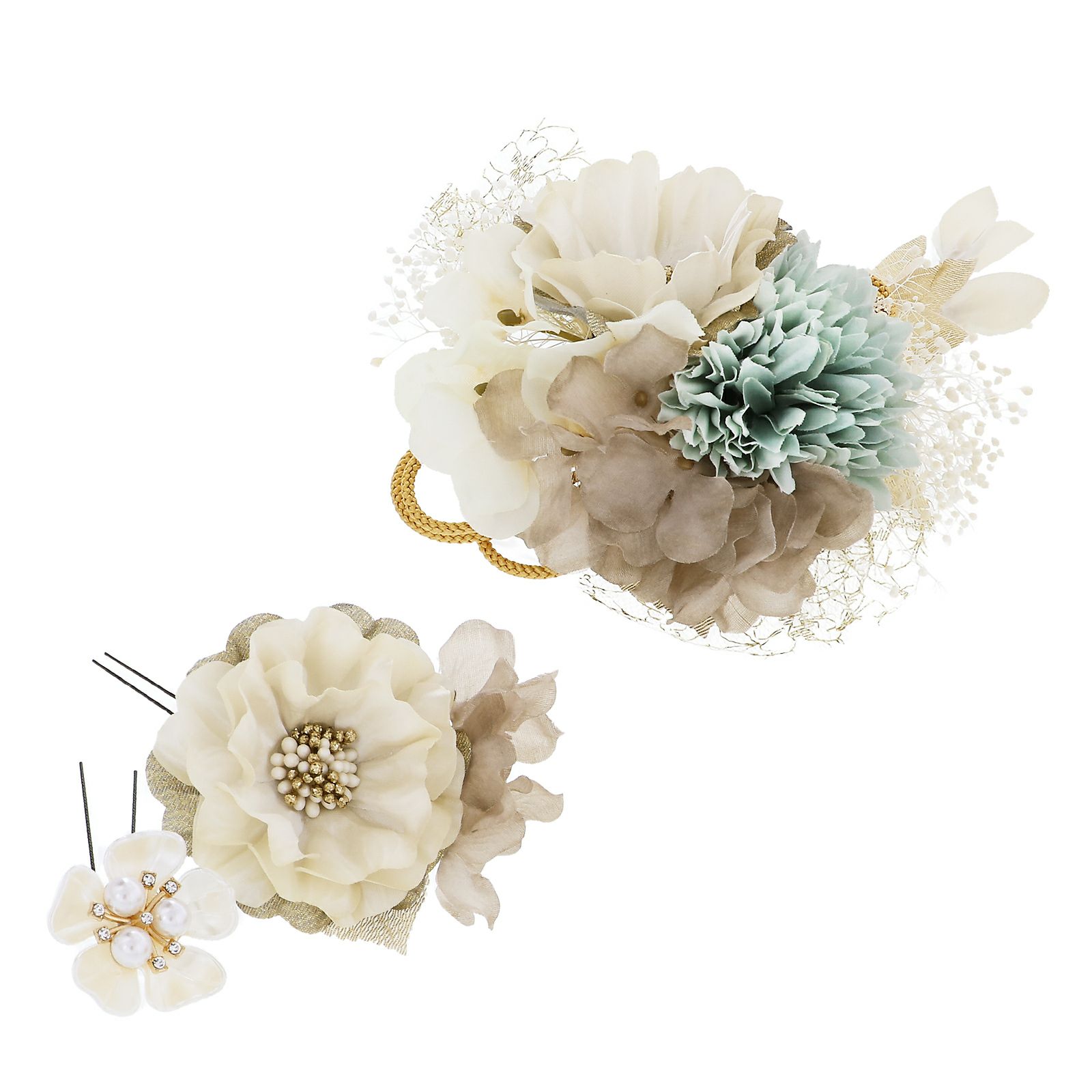 髪飾り 成人式 花髪飾り フラワーコーム Uピン 3点セット 「アネモネ
