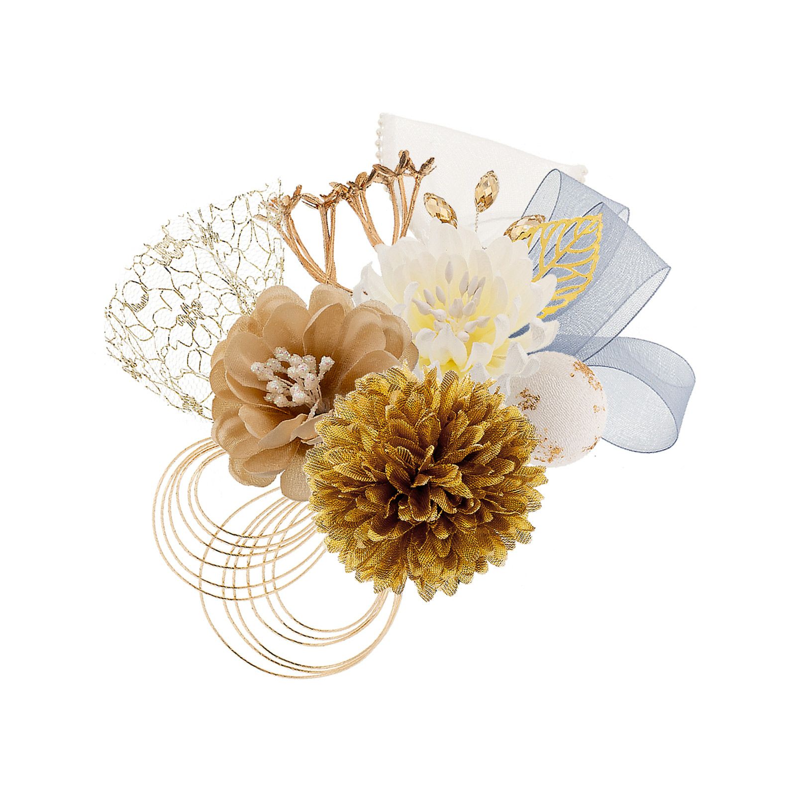 髪飾り ゴールド×ニュアンスカラー お花とリボン飾り 8点セット 水引 Uピン 振袖用髪飾り お花髪飾り 成人式 卒業式
