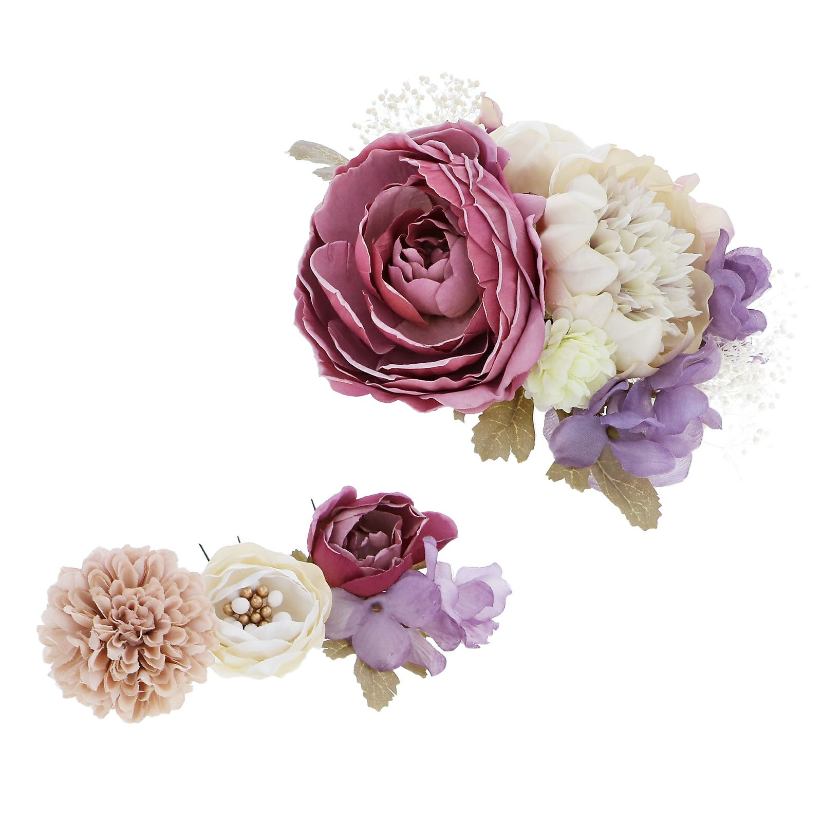 髪飾り 成人式 花髪飾り フラワーコーム Uピン 4点セット 「ラナンキュラスブーケ　ワイン　No.1335」 プリザーブドフラワー