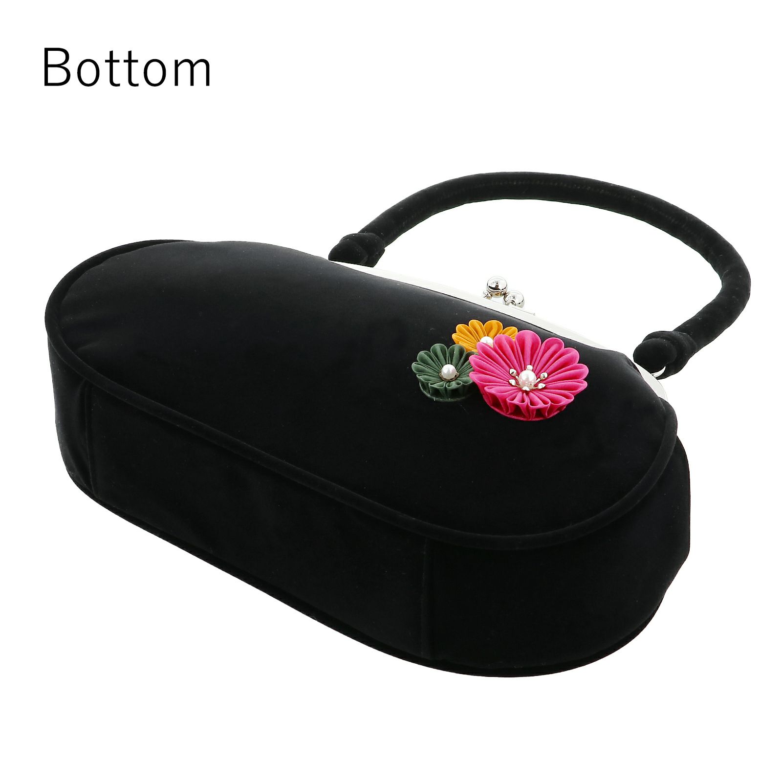 草履バッグセット つまみのお花 黒 Fサイズ(M-Lサイズ相当