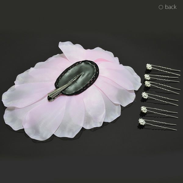 振袖髪飾りセット「薄ピンク色の大きなお花、レース、Uピン飾り」振袖 ヘッドドレス