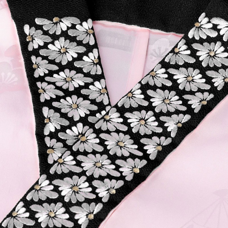 半衿 刺繍 リバーシブル 菊菱 黒