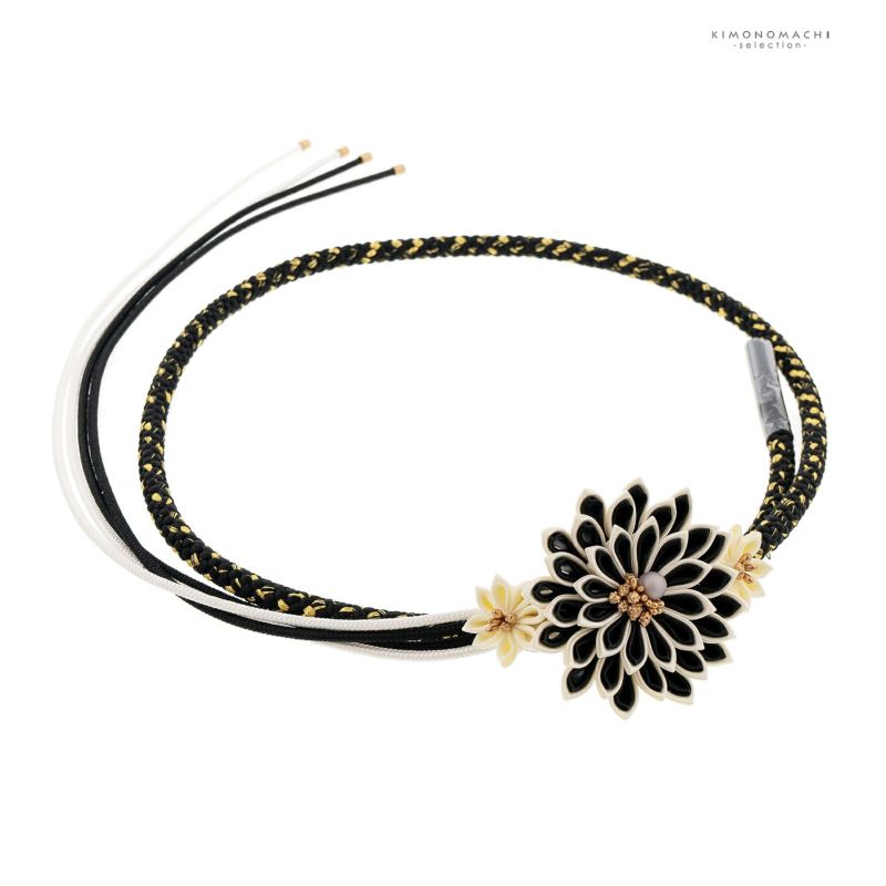 帯締め 黒×アイボリー つまみの剣菊 日本製 正絹 | KOMONO,帯締め