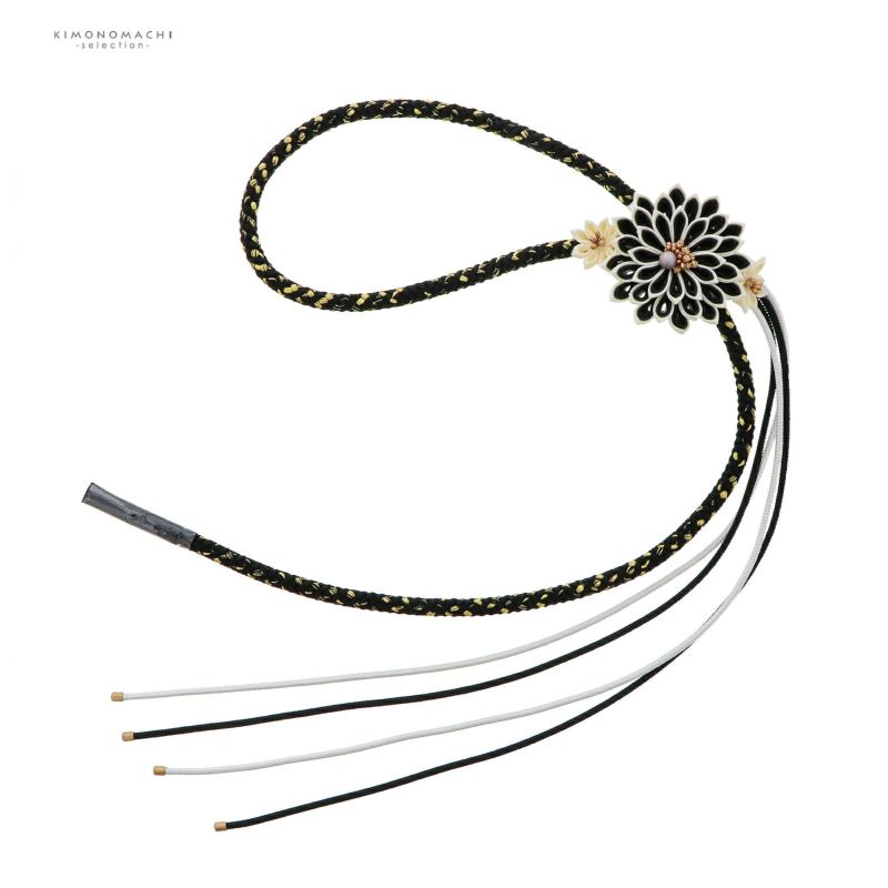 帯締め 黒×アイボリー つまみの剣菊 日本製 正絹 | KOMONO,帯締め