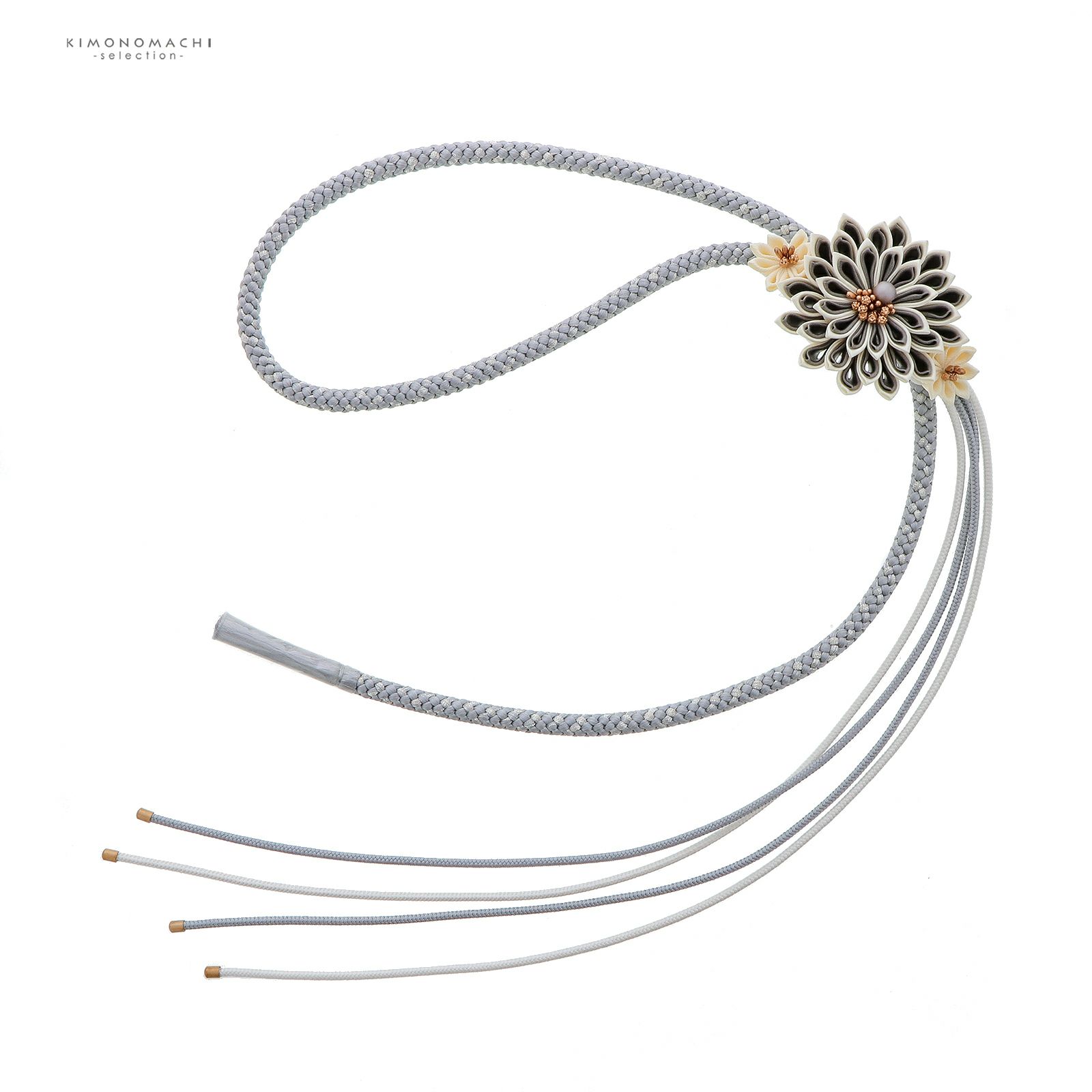 帯締め グレー×アイボリー つまみの剣菊 日本製 正絹 | KOMONO,帯締め
